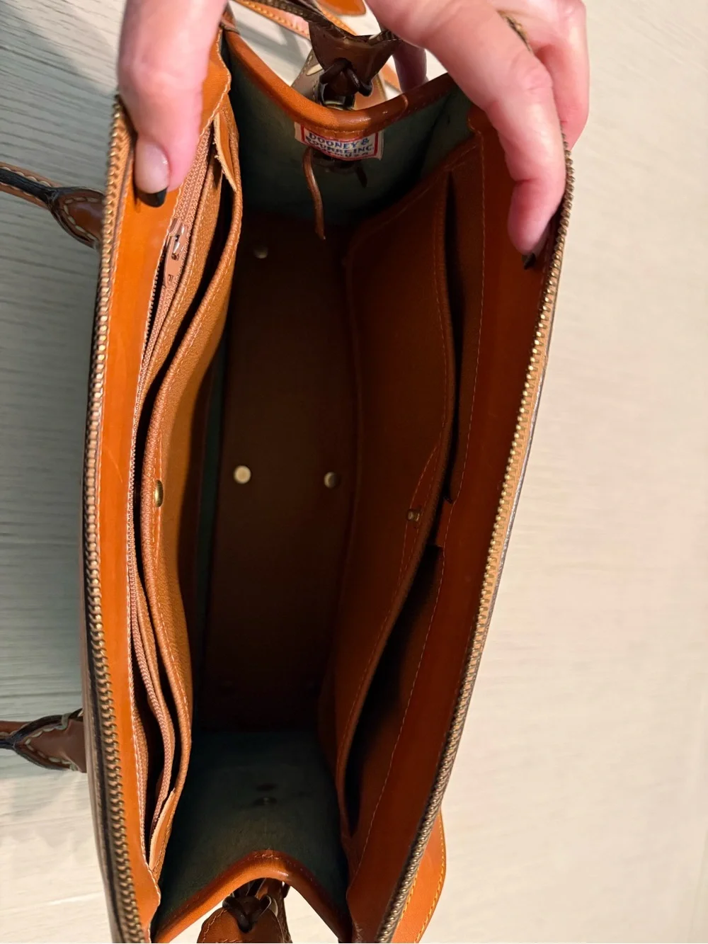 Vintage Dooney & Bourke Green Pebble Leather Crossbody with Brown Trim